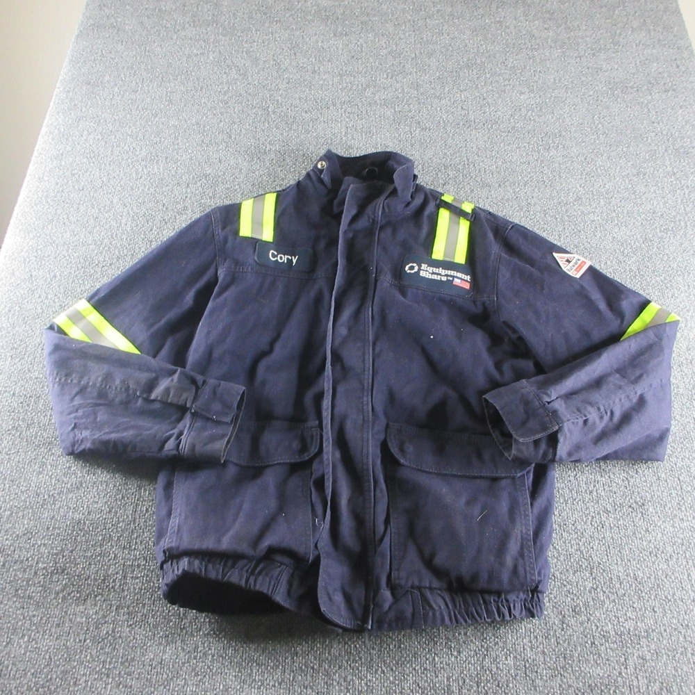 Bulwark FR Jacket Mens M Blue Canvas Bomber Reflective Workwear Lined Insulated